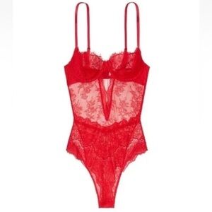 NWT Victoria's Secret Lingerie Bodysuit Very Sexy Wicked Lace Unlined Bra Red XL